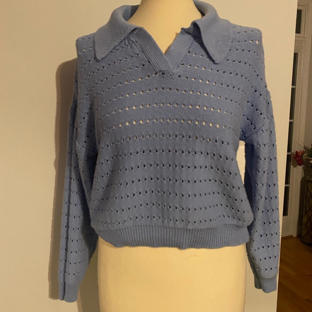 Francesca’s | Blue Rain Pointelle Pullover knit Blue Sweater Women’s size small